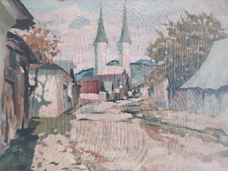 Felsőbányai (szabadiskola) festmény jelzés nélkül, Nagy Oszkárnak tulajdonítva