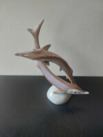 Hollóházi kecsege pár , hibátlan porcelán figura  -23 cm -