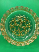 Walther Glas üveg tál sárga szívecskés mintával, 7 x 20,5 cm, 1336 g.