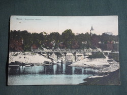 Képeslap,Baja,Sugovica part,híd látkép,részlet,1910-