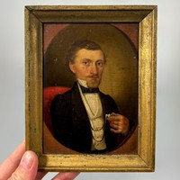 Órát tartó férfi portré - olaj-fatábla  -