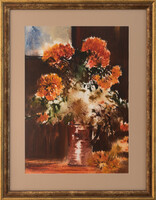 Nemes Tibor Flowers titled painting, AUTHENTICITY CERTIFIED!