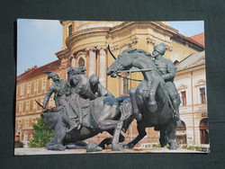 Képeslap,Eger,Dobó István tér,Végvári harcosok emlékmű,Minorita templom látkép,részlet,1974-
