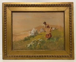 Garantáltan eredeti! Neogrády Antal (1861-1942) akvarell, papírkarton festmény szép állapotban!
