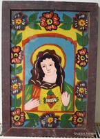 Antik festett erdélyi üveg kép ikon  31 x 44 cm magyar néprajz