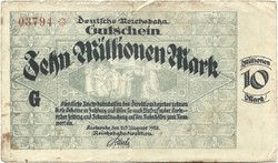 10 millió márka 1923.08.20. Németország Karlsruhe