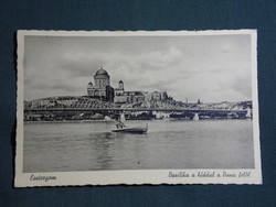 Képeslap,Esztergom,Bazilika templom,vár,Duna híd, kenus látkép,Barasits Bp. kiadás, 1941-