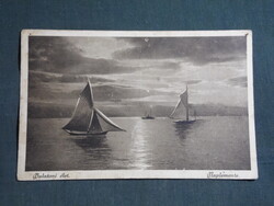 Képeslap,Balaton,Naplemente a Balatonon,vitorlás hajó,Monostori Bp. kiadás,1924-   ,barna