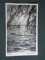 Képeslap,Balaton,Naplemente a Balatonon,ezüstös hullámok,Monostory Bp. kiadás,1944-