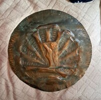Iparművész bronz tál, Hajnali ébredés.Mérete: 30 cm .