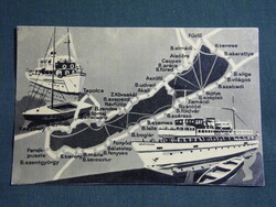 Képeslap,Balaton települések,grafikai térképes,hajó, Farnadi Frigyes,1964-