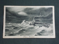 Képeslap,Balaton,Siófok,Vihar a Balatonon Baross hajó,Monostori Bp. kiadás,1924-   ,zöld,