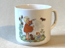KISLÁNY A KERTBEN, ZSOLNAY PORCELÁN MESE FÜLES BÖGRE