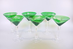 AJKA, SMARAGDZÖLD, KÉZZEL CSISZOLT, ÓLOMKRISTÁLY MARTINIS POHARAK, 6 DB-OS SZETT ! (P210)