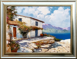 Kabul Adilov: Parti ház - keretezve:62x82cm - alkotás:50x70cm - száma: KA25/204