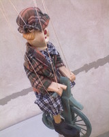 Vintage BICIKLIZŐ BOHÓC Marionett figura