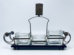Antik Art deco asztali kínáló dohányzó-, íróasztal szett csiszolt üveg-réz  RZ
