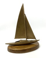 Art deco bronz vitorlás hajó fa talpazaton (29.5cm) RZ