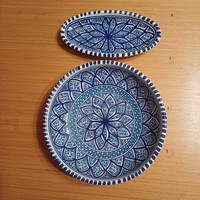 Tunéziai kézzel festett kerámia tálak - 2 db