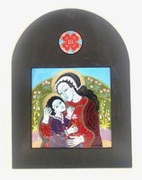 Stefániay Edit (1936-2010) 'Tűzmadonna' gyönyörű nagy méretű jelzett tűzzománc falikép RZ