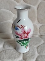 Különleges kézzel festett virágos feliratos kínai porcelán váza