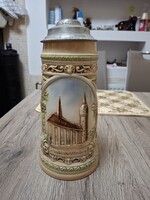 Sitzendorf Porcelánmanufaktúra.Nagyméretű Ónfedeles Sörös Kribli Kupa.