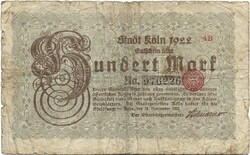 100 márka 1923.07.01. Németország Köln Adenauer aláírása