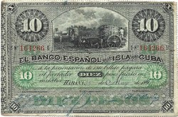 10 peso pesos 1896 Kuba spanyol bank kézi dátum és aláírás Nagyon ritka!!!