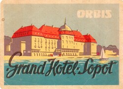 Hotel címke, bőröndcímke. Orbis, Grand Hotel, Lengyelország.