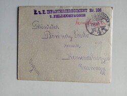 ZA599.2 Katona levél 1918 az I.vh-ból az olasz frontról (Piave)  Inf. Reg. Nr. 106 Kemeneshőgyész