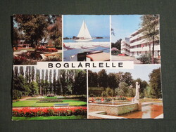 Képeslap,Boglárlelle,mozaik,SZOT üdülő,szálló,park,Lány galambbal szobor látkép,részlet, 1984-