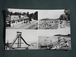 Képeslap,Balatonfenyves,mozaik,vasútállomás,strand látkép,részlet, 1970-