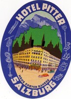 Hotel címke, bőröndcímke. Hotel Pitter, Salzburg.
