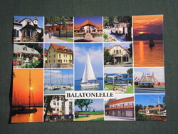 Képeslap,Balatonlelle,mozaik,strand,cirkusz,étterem,szálló,posta,városháza látkép,részlet, 2000-