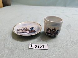 T2127 Hollóházi vadász jelenetes kistálka és kupica