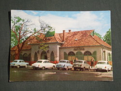 Képeslap,Balatonszárszó,Vén Diófa étterem,parkoló,Skoda,Wartburg autó látkép,részlet, 1971-