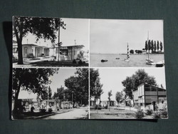 Képeslap,Balatonboglár,mozaik,Szabadságtelep,szálló,kemping,móló,kikötő látkép,részlet, 1970-