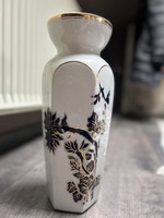 Hollóházi kobalt kék és aranyozott mintás porcelán váza