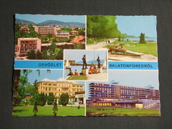 Képeslap,Balatonfüred,mozaik,szanatórium,üdülő,szálló,Révész és Halász szobor,park,sétány, 1971-