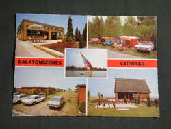 Képeslap,Balatonszemes,mozaik,Vadvirág kemping,bazár,strand látkép részlet, 1984-