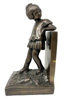 Támaszkodó kislány bronz szobor könyvtámasz (38cm) RZ