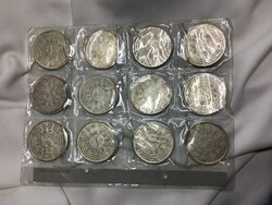 Ezüstözött Kínai horoszkóp érem sor 12 db állat zodiákus Tigris Sárkány Ló Nyúl Bivaly Kutya Malac
