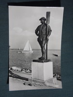 Képeslap,Balatonfüred,parti sétány,Pásztor János,Révész szobor látkép,részlet, 1961-