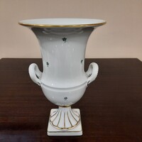 Herendi porcelán zöld virágmintás 2 füles serleg, dísz váza