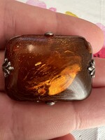 Antique Silver Amber Brooch