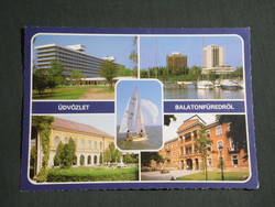 Képeslap,Balatonfüred,mozaik,hotel,szálló,üdülő,kikötő,szanatórium kórház látkép,részlet, 1984-