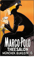 Marco Polo teaház fekete ruha kalap teáscsésze 1905 szecessziós reklám plakát reprint nyomata
