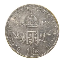 Ferenc József 1908 jubileumi ezüst 1 Korona Ausztria F.J. 60 éve uralkodik ezüst érme uralkodási évf