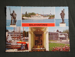 Képeslap,Balatonfüred,mozaik,galéria,hajóállomás,Révész és Halász szobor,sétány,részlet, 1984-