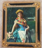 Jelzett - Virágárus lány - Nagyméretű olaj / vászon festmény - Galerie - Neundorf 1938
